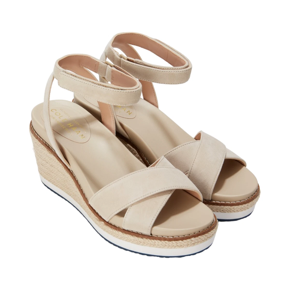 Womens Cole Haan Cloudfeel Espadrille Wedge Sesame Suede Size