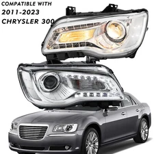 Fit 2011-2023 Chrysler 300 Headlights LED DRL Projector Lifetime Support Chrome