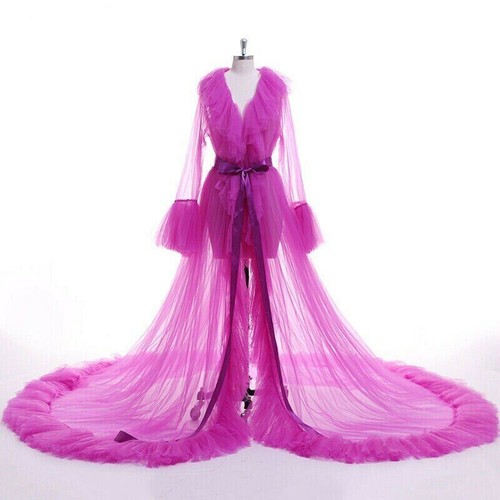 Sexy Lingerie Robes Long Sleeve Lace Dress Sheer Gown See Through Gown Sleepwear - Picture 3 of 9