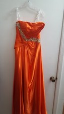 Tony Bowls Brilliant Orange Rhinestone Encrusted Long Evening Gown Prom Size 10