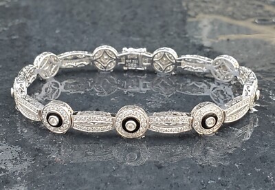 Simon G. Diamond Tennis Bracelet 2.53ct  18k White Gold Black Circles 7 1/8''