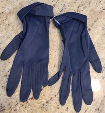 Vintage Womens Size S 6.5 Blue Nylon Formal 8.5" Gloves Chevron Cuff