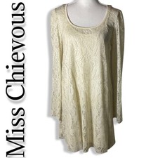 MISS CHIEVOUS Lightweight Cream Laced Dress w/ Spaghetti Strap Underlay
