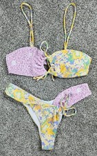 2 Piece Floral Print Tie Front Bikini Bathing Suit Womens Size Large
