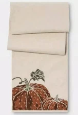 Threshold Printed Pumpkin Table Runner 14 X 72” Embroidered Natural Nwot