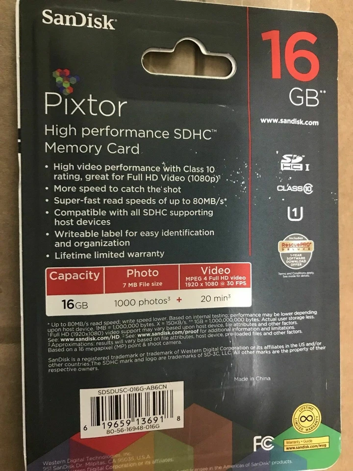 SanDisk - Pixtor 16GB SDHC UHS-I Memory Card - Image 3 of 4