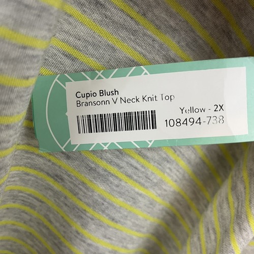 Stitch Fix Cupid Top Womens Size 2X Gray Yellow Striped V Neck Short Sleeve - Picture 5 of 9
