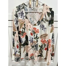 Show Me Your Mumu Floral Blouse V-Neck Long Sleeve Top Flowy XS