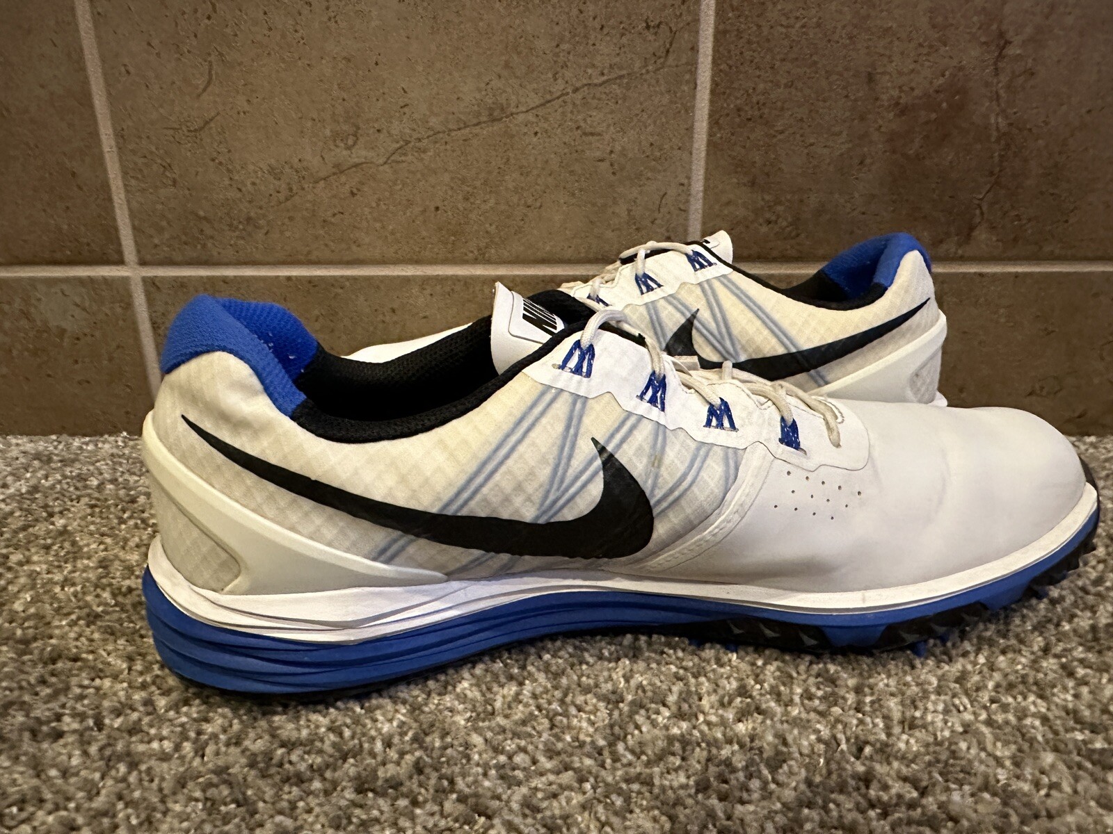 Nike Lunar Control 3 Golf Shoes Spikes White Blue Bla… Gem