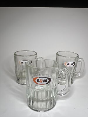 Vintage A&W Root Beer Mini Baby Mug Oval Logo AW Original Authentic 3 1/4 3set