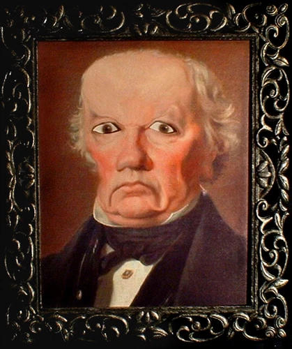 HAUNTED Antique Photo "EYES FOLLOW YOU" Creepy Family Portrait prop Halloween