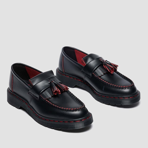 Dr. Martens Japan Exclusive ADRIAN Red Stitch Tassel Loafers 42916001 BLACK+RED