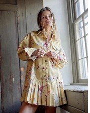 New Free People Connor Floral Printed Mini Dress Butter Yellow Festival Cottage