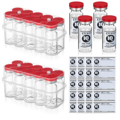 Threlaco 20 Pcs 10ml Sealed Sterile Empty Vials with Self Healing 10 ml, Red 