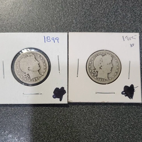 Barber Quarter 1899 & 1915 US 25C Silver Coins Lots Of 2  #292