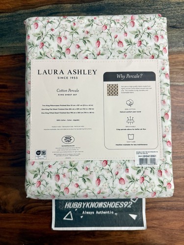 Laura Ashley King Sheet Set Bramble Vine Pink 4pc Cottage Farmhouse Green White - Picture 4 of 6