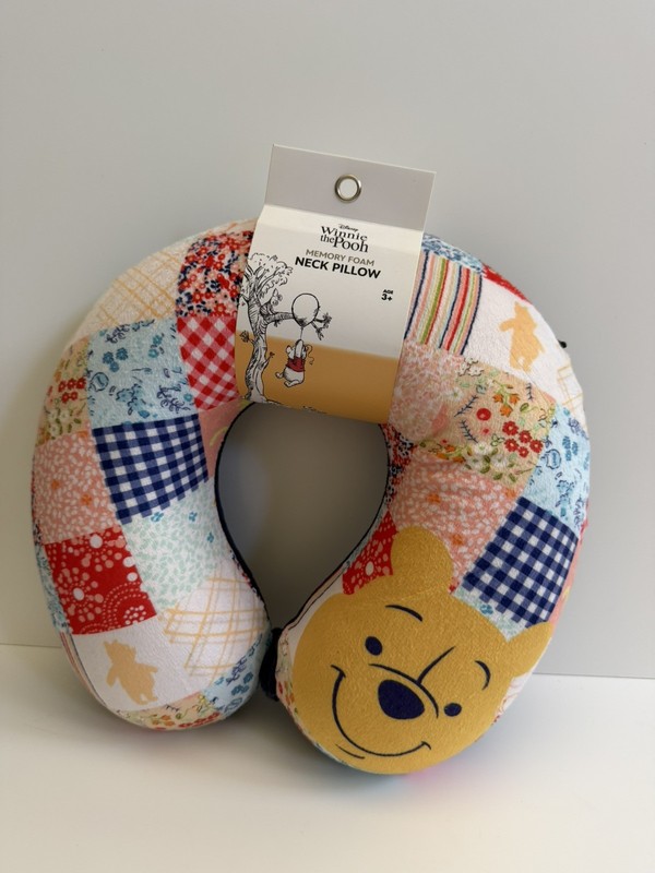 DISNEY Winnie The Pooh PATCHWORK Soft Neck Pillow Memory Foam Travel NWT NEW