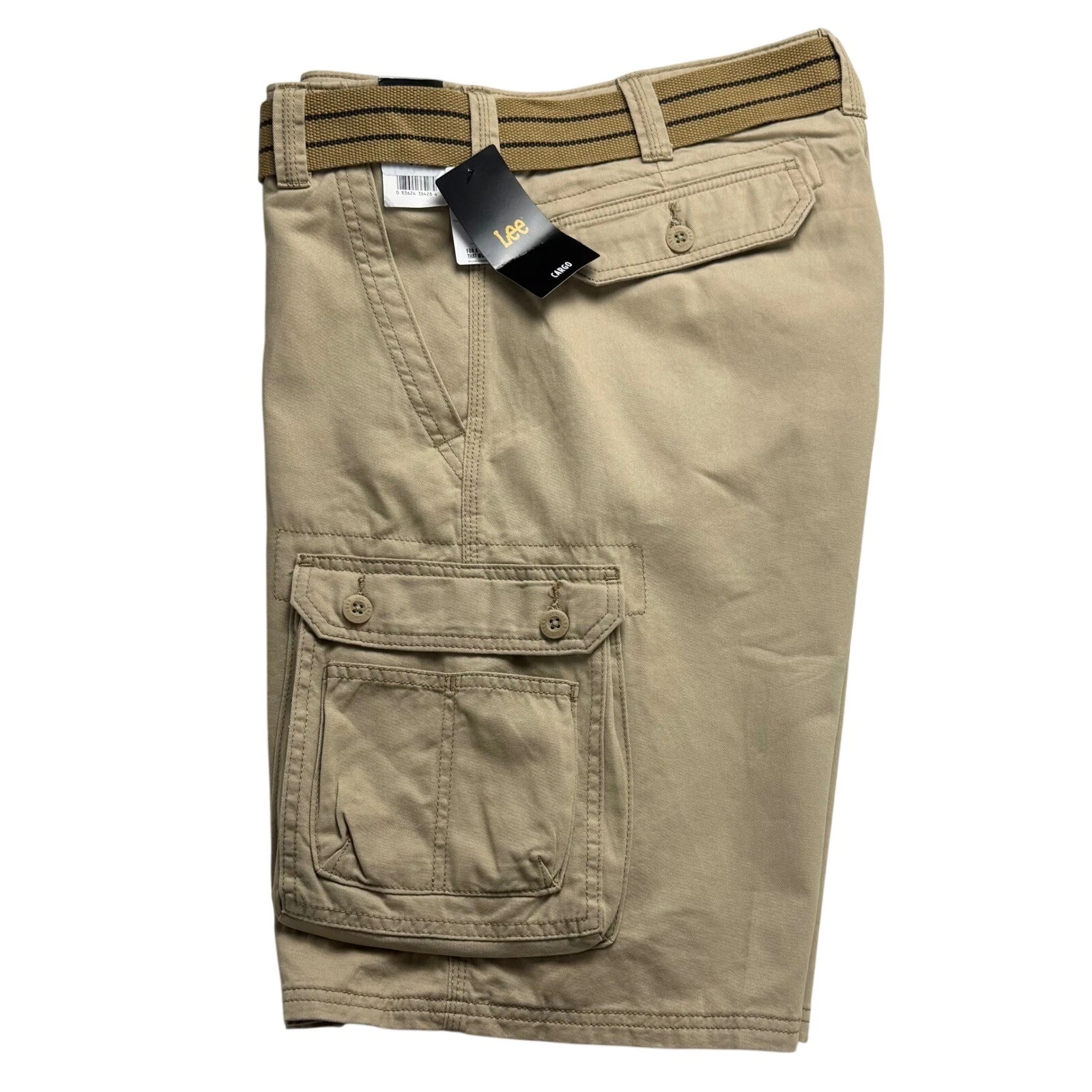 Lee Mens Relaxed Fit Cargo Shorts Buff Tan With Belt Size 34 outdoor Utility
