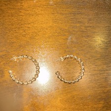 Gold Tone Metal Round Beaded Hoop Earrings Bu...