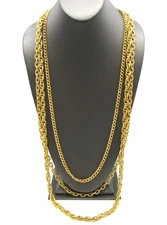 Vintage Long Lucien Piccard Signed Heavy Multi Chain Gold Tone Necklace 41.5"