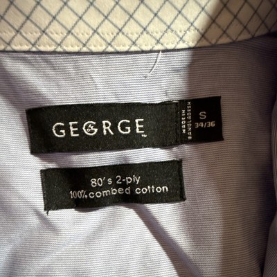 George Men's Solid Light Blue Cotton Woven Long Sleeve Button-Up Shirt Size S