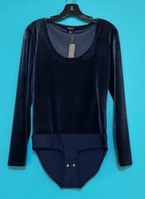 NWT J.CREW Jeans Bodysuit Top Navy Velvet Fitted Long Sleeve Scoop Neck M 8/10