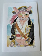 Original Watercolour painting|Pirate Cat aboard | A5 size 