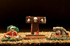 Lemax Spooky Town Skeleton Lot Stocks Pillory...