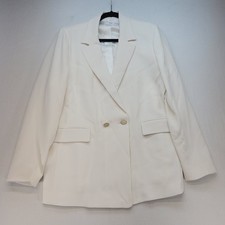 MNG Blazer Women Large White Double Breasted Gold Button Crepe Professional