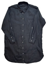 Quince European Linen Shirt Dress Sz XL Black Long SL Button Up Relaxed  Pockets