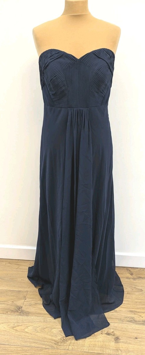 Kaliko Navy Blue Maxi dress Size 12 Strapless Chiffon Pleated Boned Bodice  Prom | eBay UK