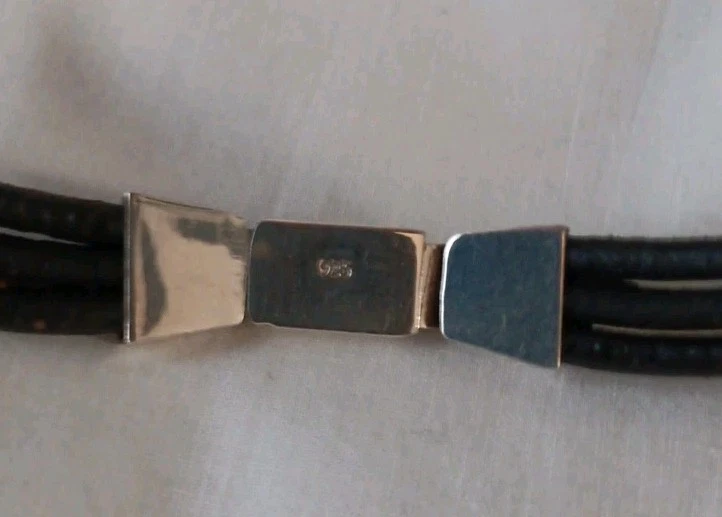 Juego de collar y pulsera de plata de ley 925 de 3 hilos de cuero negro vintage Foto 4 de 4