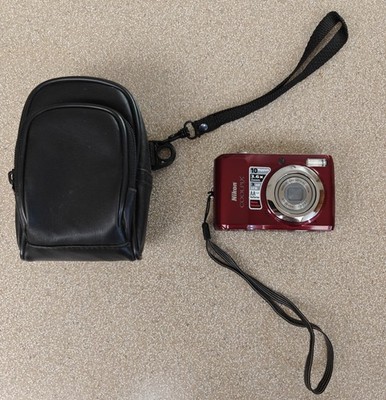 Nikon Coolpix L20 10.0MP red digital point shoot camera & bag - parts or repair