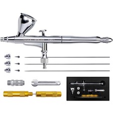 Airbrush Kit, Dual-Action Airbrush Gun with 0.2/0.3/0.5mm Needle Nozzel Sets ...