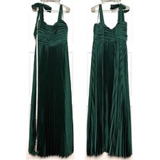 LULUS Pleated Emerald Satin Bow Shoulder Dark Fairycore Wedding Guest Dress 3X