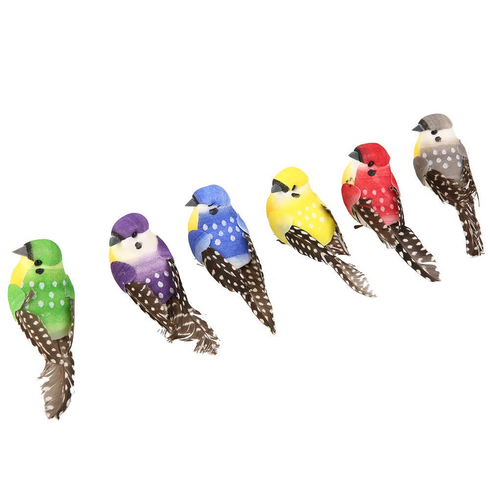 ↑12pcs Garden Decoration Feather Imitation Bird Decoration Fake Bird.