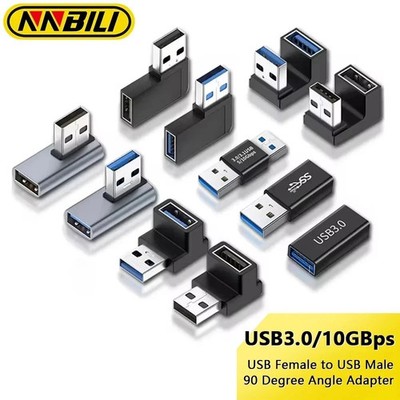 90 Degree Left Right Angled USB 3.0 A Male To Female Adapter Connector For PC *