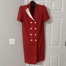 Vintage Darian Red Short Sleeve Shirt Dress Size 12 Button Front Pin Up Retro
