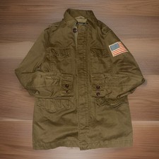 Polo Ralph Lauren green military jacket coat USA Flag patch distressed Boy's M