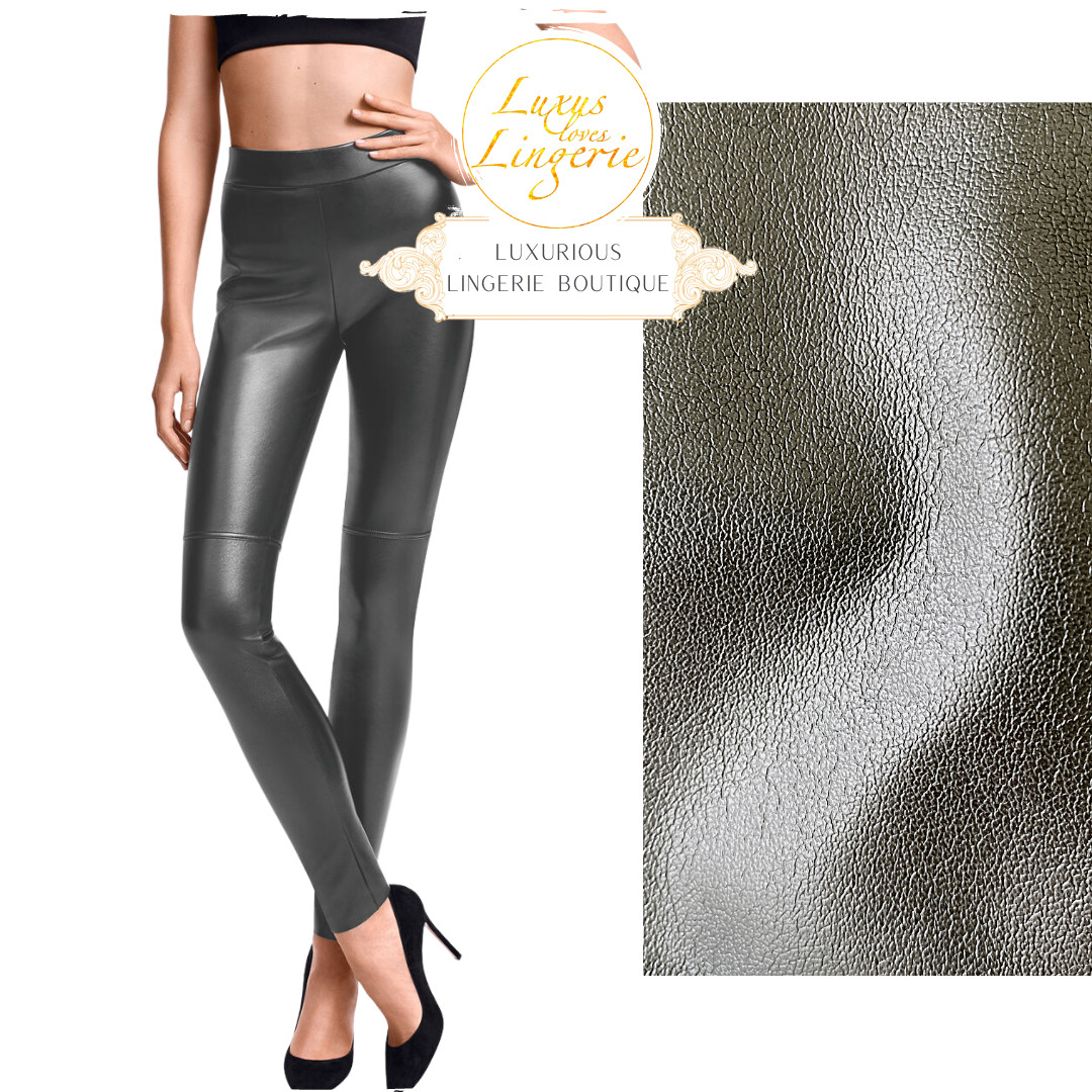 Estella Leggings By Wolford 38 Office Grey Glossy Leather Imitation Pants