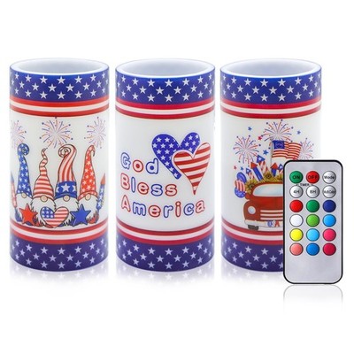 Patriotic American Flag LED Pillar Candles 3Pcs 4th of July Flameless Color C...