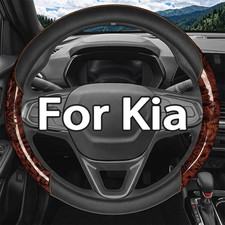15 Steering Wheel Cover Genuine Leather For Kia Peach Wood Brown Leather