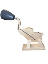 Wooden Elephant Table Lamp W/ Dark Grey Shade Inline Switch READ