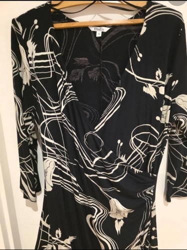 M&Co Size 16 Black & Off-White Floral Print Wrap-Effect Soft Touch Dress