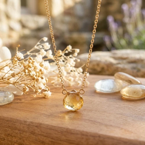 Natural Yellow Citrine Pear Gemstone Bar Pendent Chain Minimalist Necklaces 18" - product listing photo