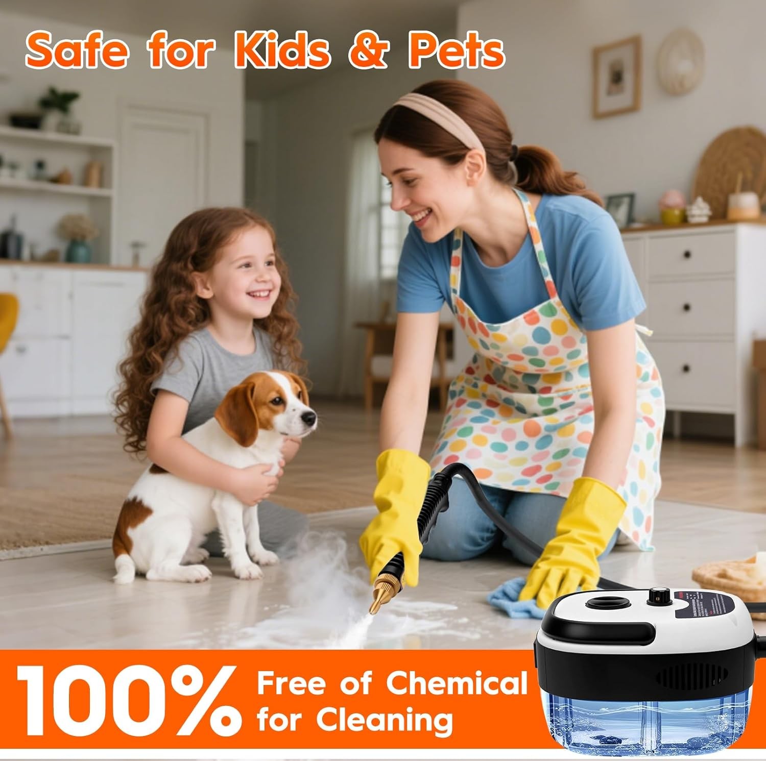 Efficient Portable Steam Cleaner 2500W with 6 Speed Setting in White Finish