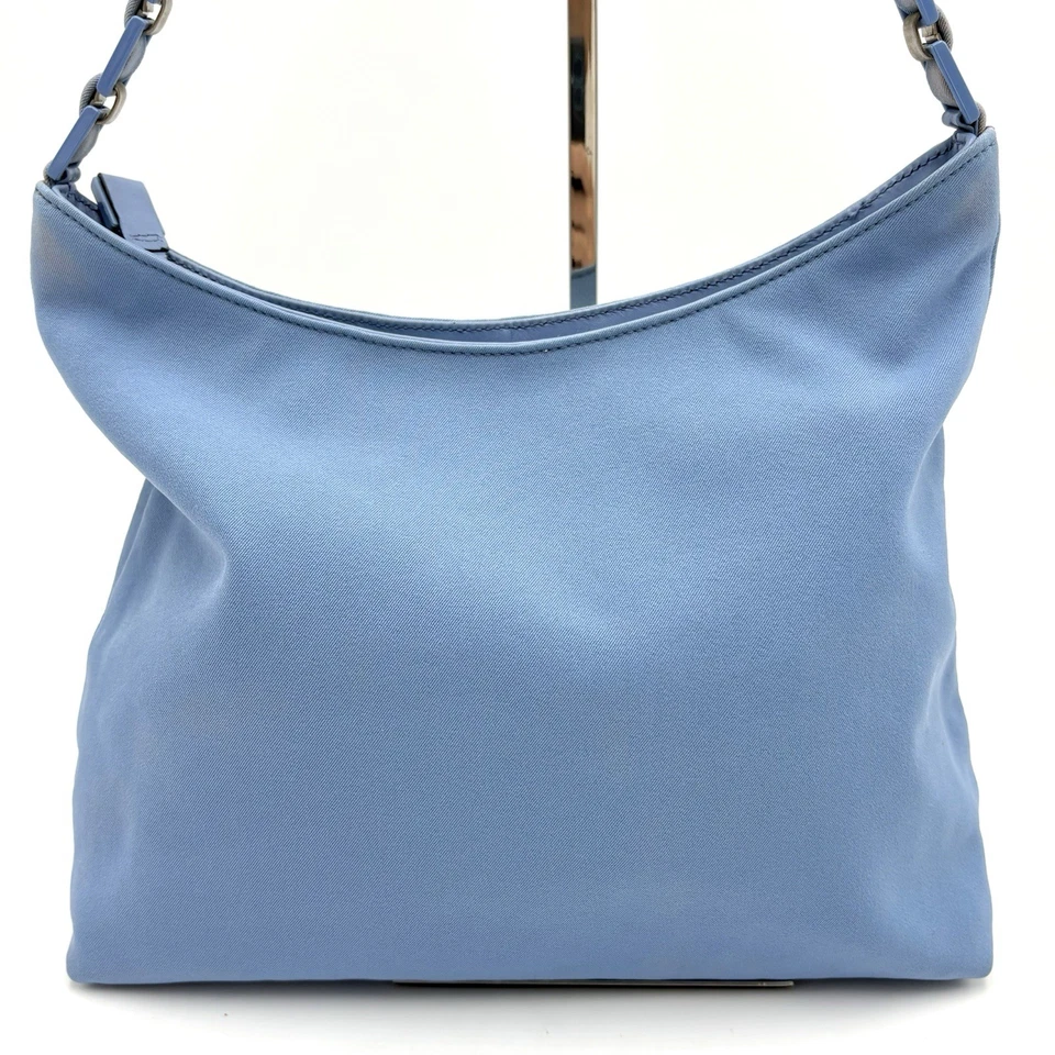 Auth Salvatore Ferragamo Vara Chain Nylon Shoulder Bag Blue 2Y1799 - Image 3 of 4