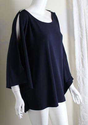 Chico's Sz L XL 2 3 Dark Blue Liquid Knit Poncho Blouse Shirt Top