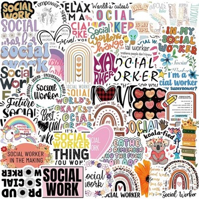 50 PCS Social Worker Sticker for Water Bottle Ocial 