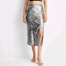 Future Collective Alani Noelle Skirt Womens Size 12 Metallic Silver Holiday NEW